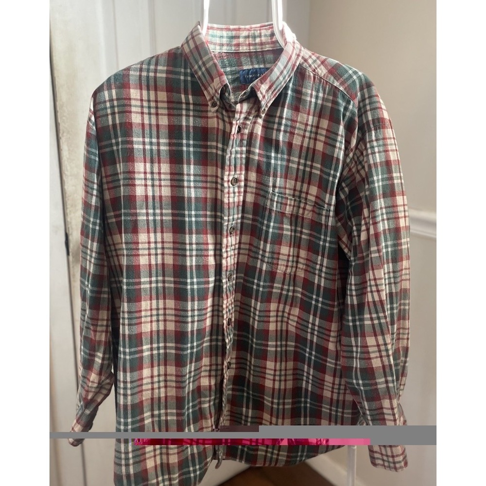 VTG TOWNCRAFT FLANNEL SHIRT  Lg Plaid 100% Cotton